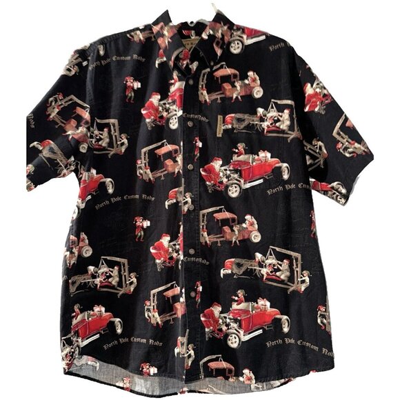 North River Mens L Short Sleeve Button Down Santa Custom Hot Rods Shirt - Picture 1 of 11